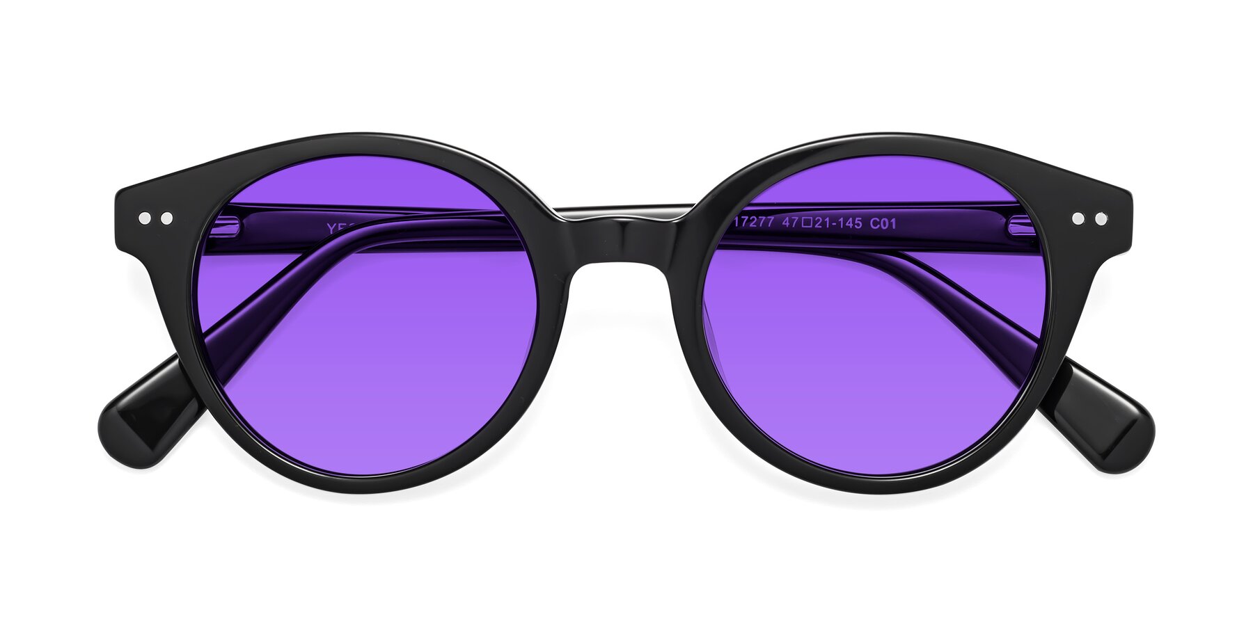 Folded Front of Bellion in Black with Purple Tinted Lenses