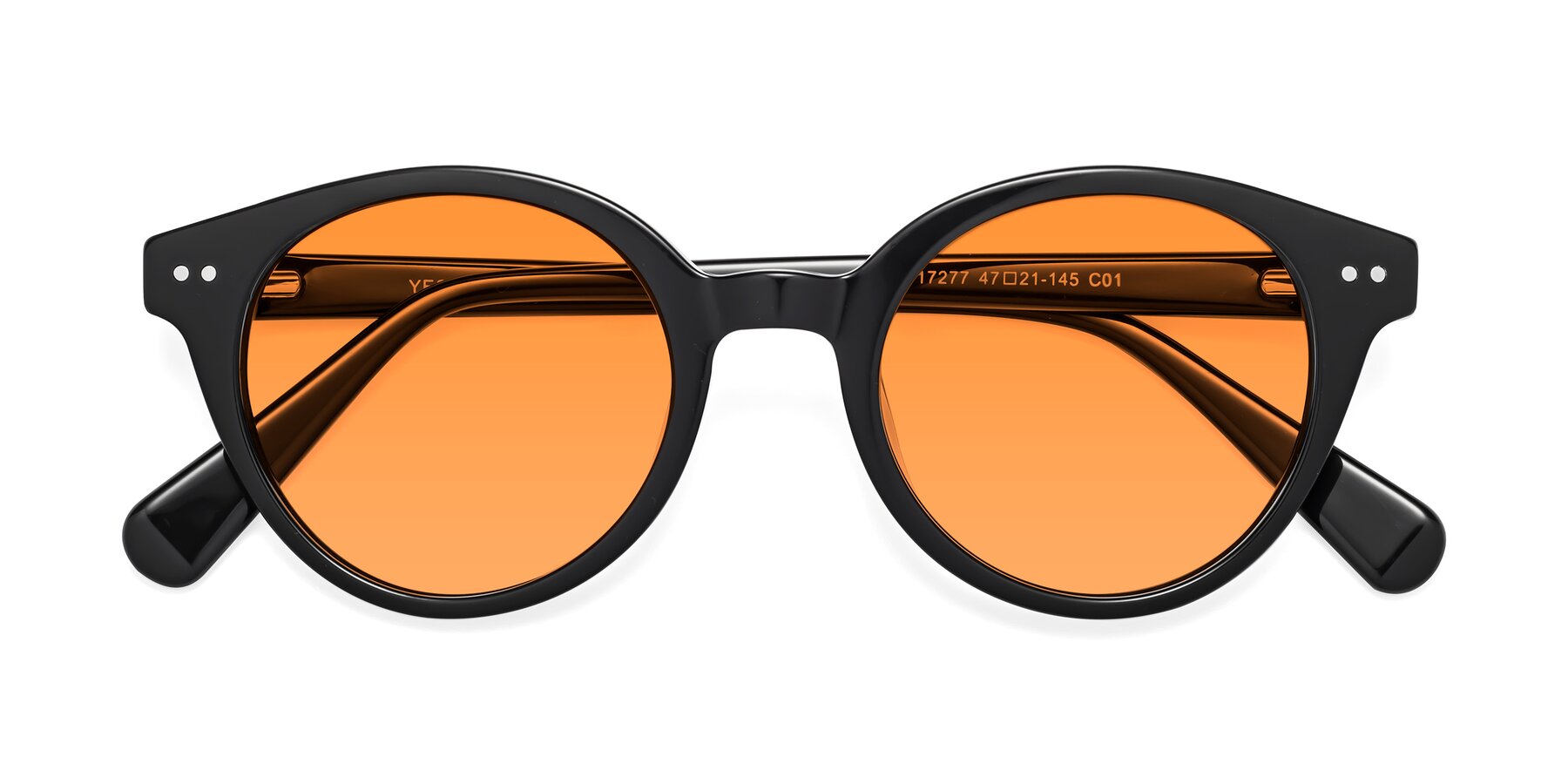 Folded Front of Bellion in Black with Orange Tinted Lenses