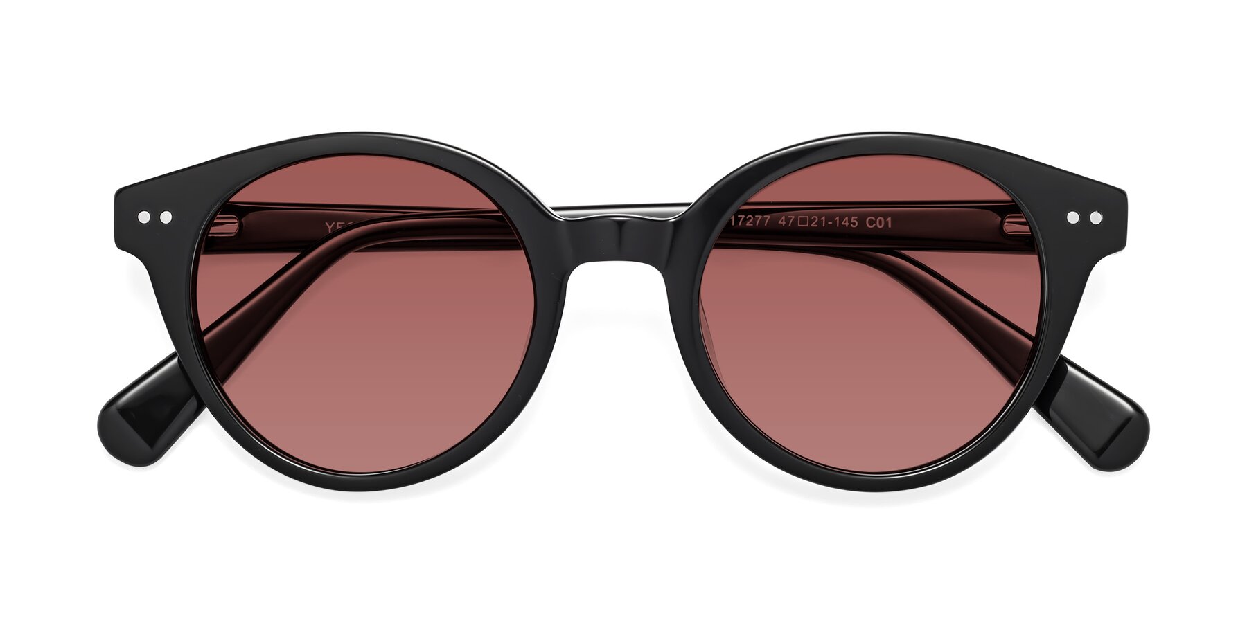 Folded Front of Bellion in Black with Garnet Tinted Lenses