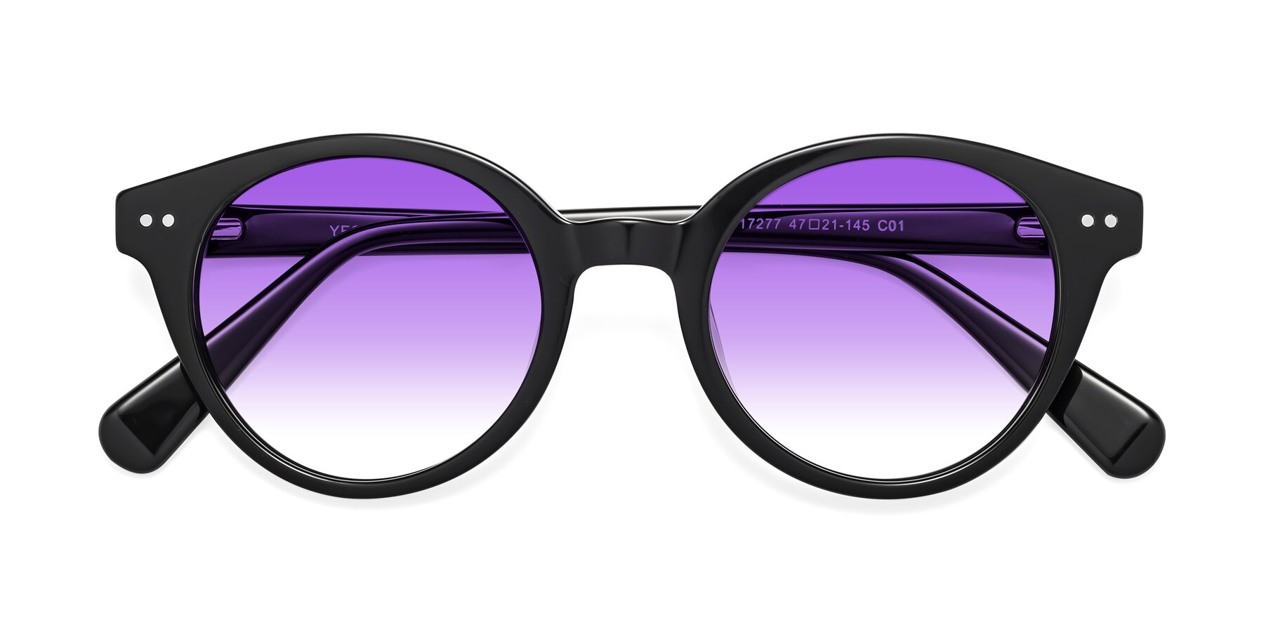 Folded Front of Bellion in Black with Purple Gradient Lenses