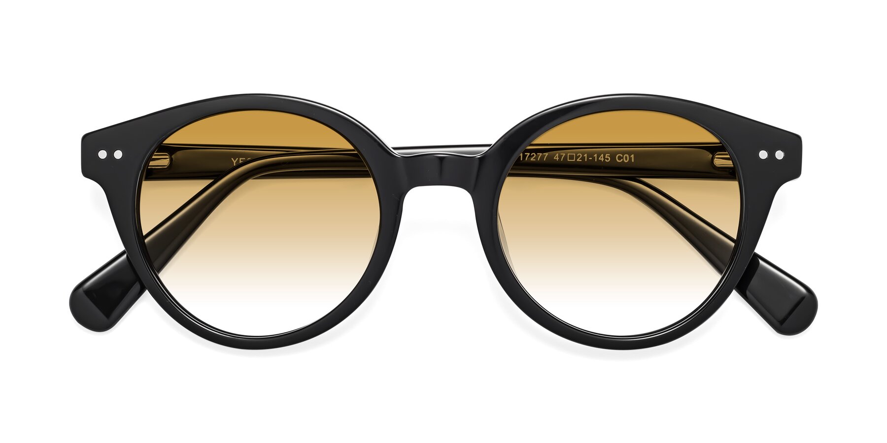 Folded Front of Bellion in Black with Champagne Gradient Lenses