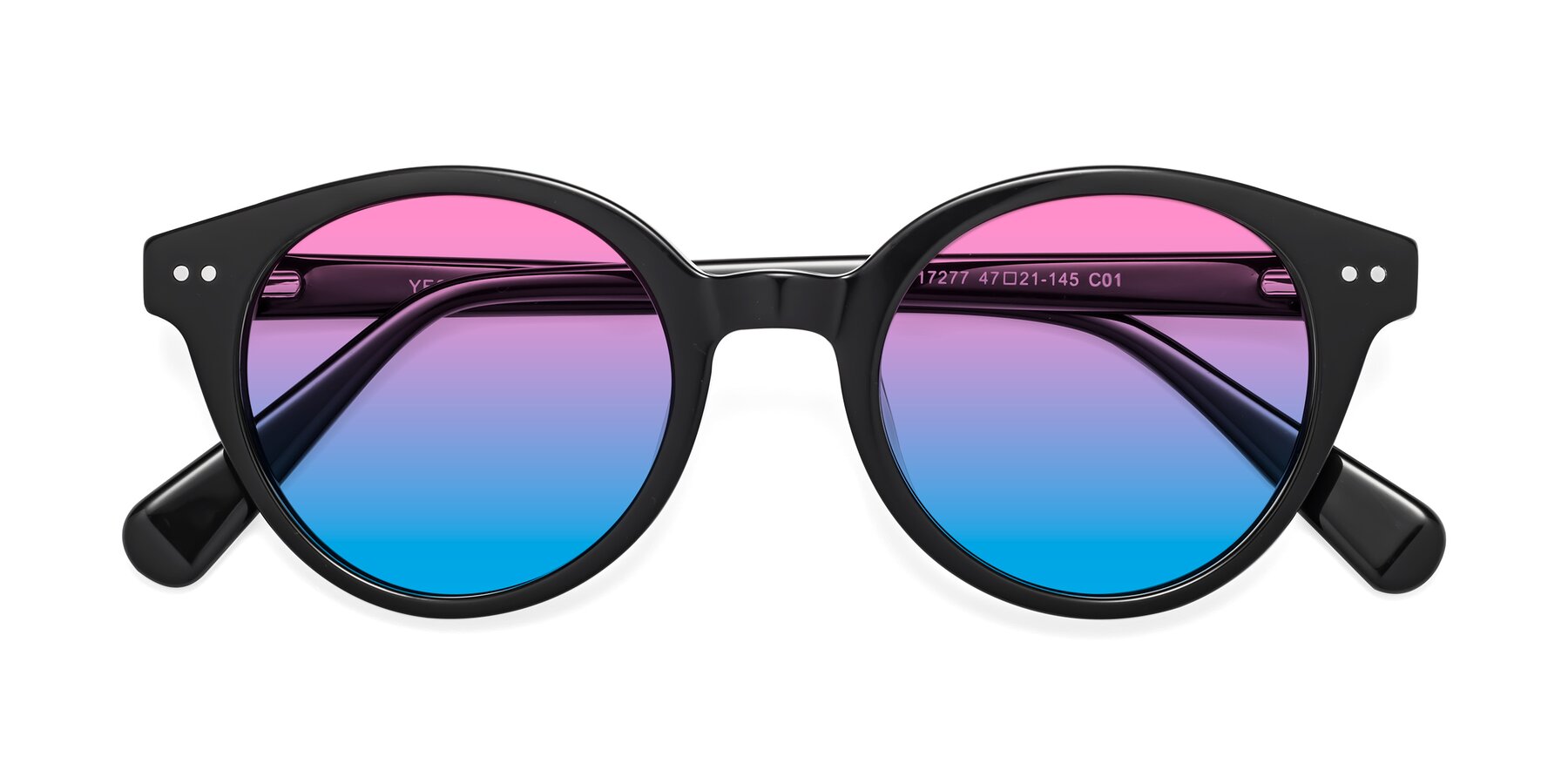 Folded Front of Bellion in Black with Pink / Blue Gradient Lenses