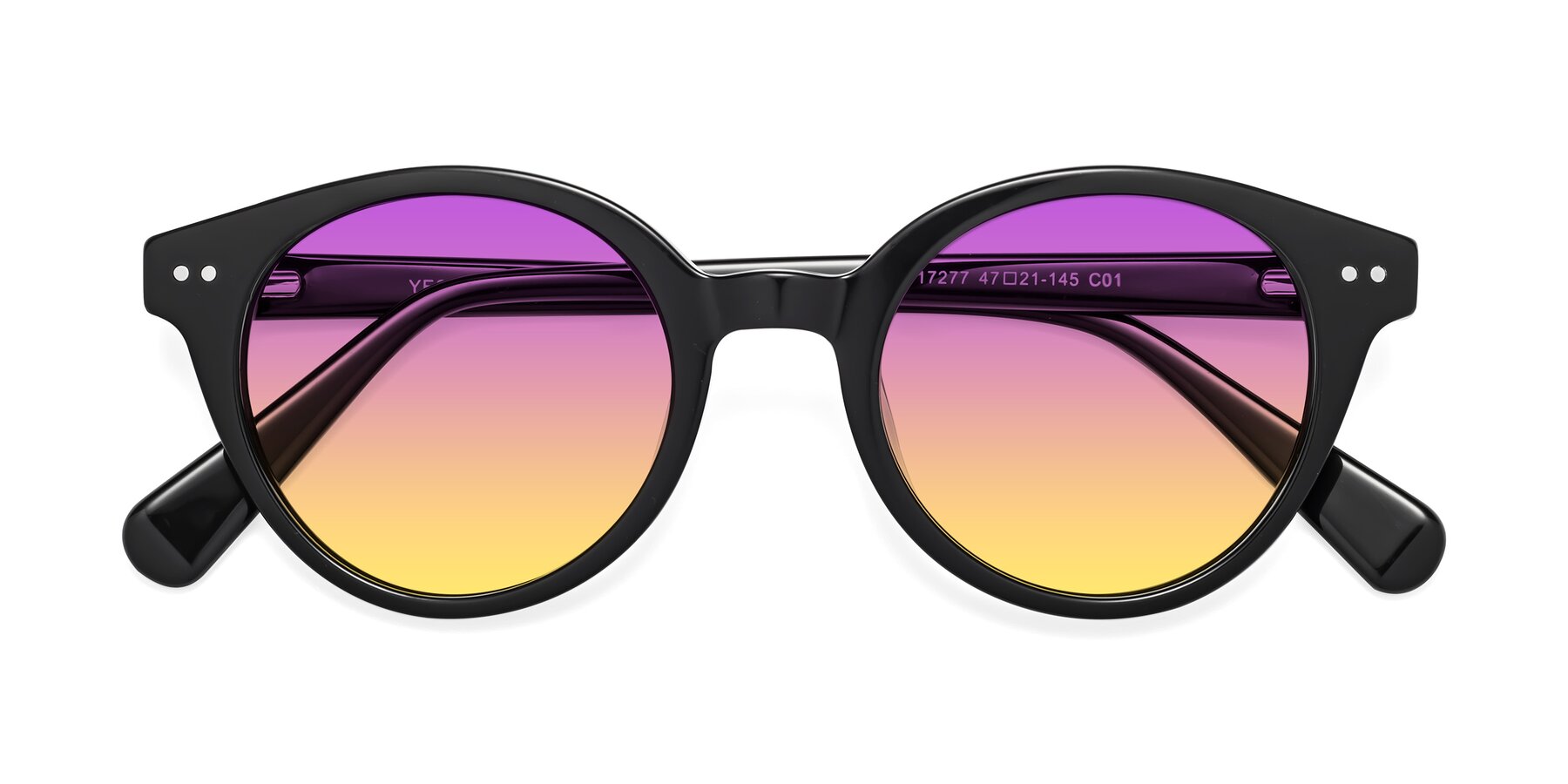 Folded Front of Bellion in Black with Purple / Yellow Gradient Lenses