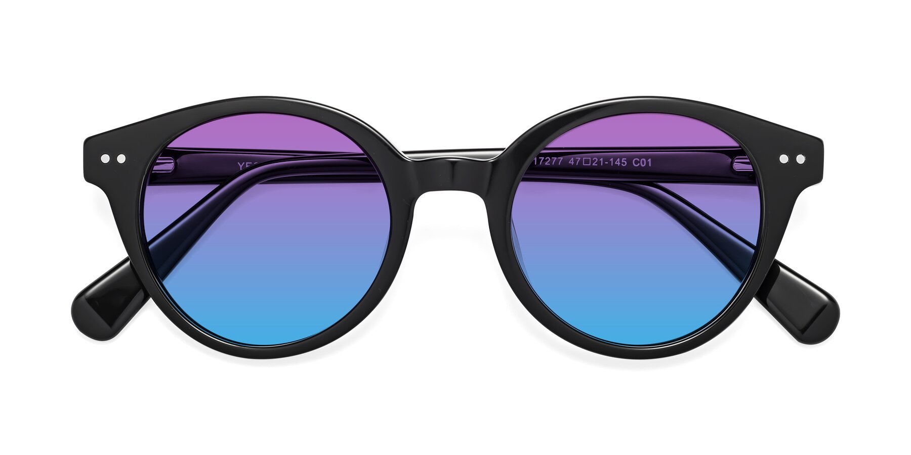 Folded Front of Bellion in Black with Purple / Blue Gradient Lenses