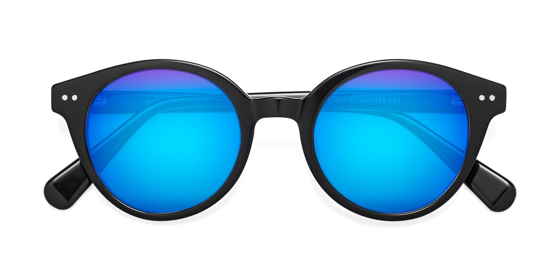 Folded Front of Bellion in Black with Blue Mirrored Lenses