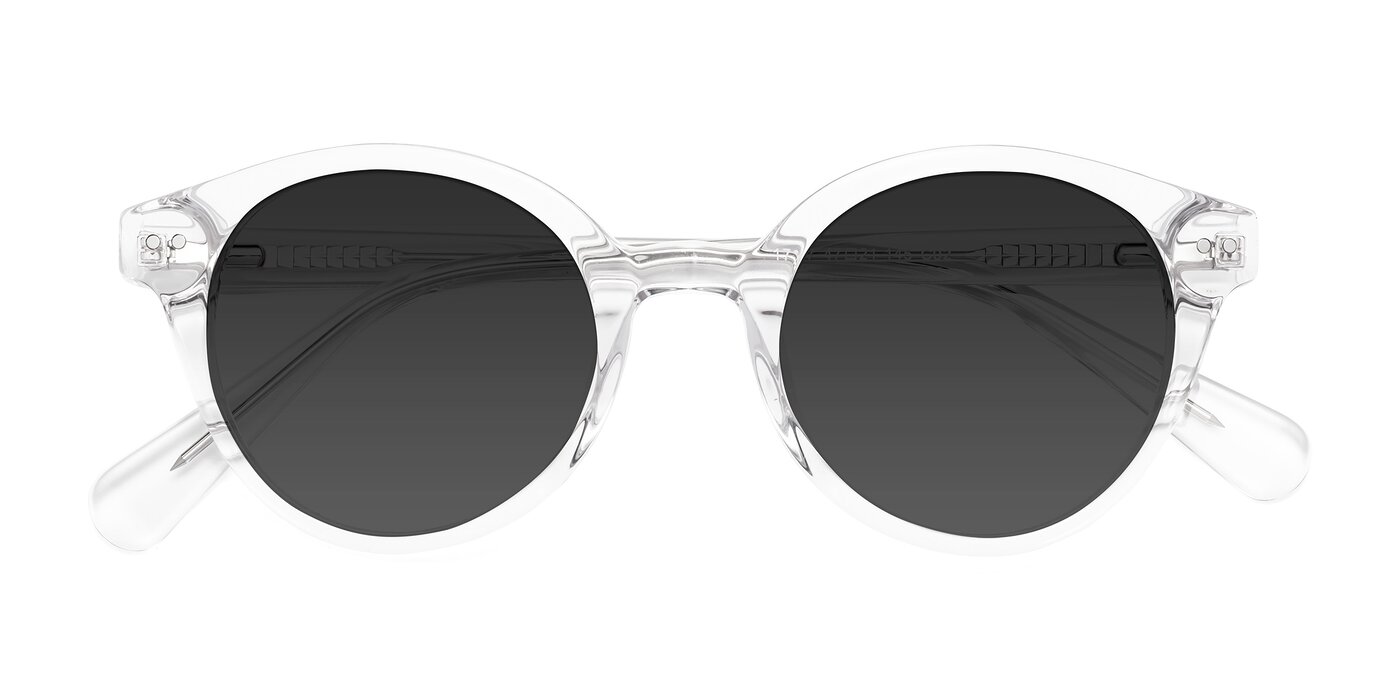 Clear Narrow Thick Round Tinted Sunglasses with Gray Sunwear Lenses