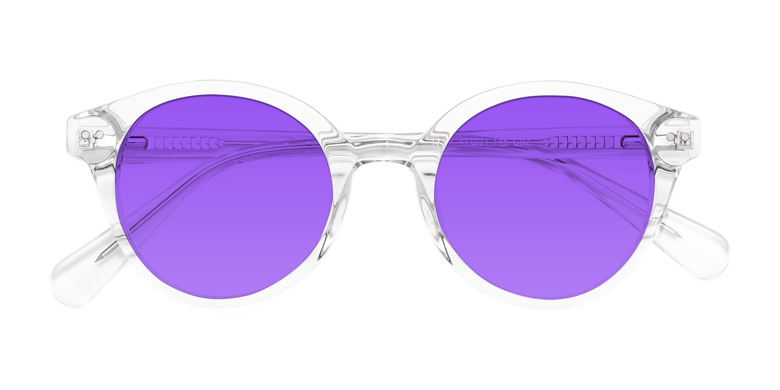 Clear Narrow HornRimmed Round Tinted Sunglasses with Purple Sunwear
