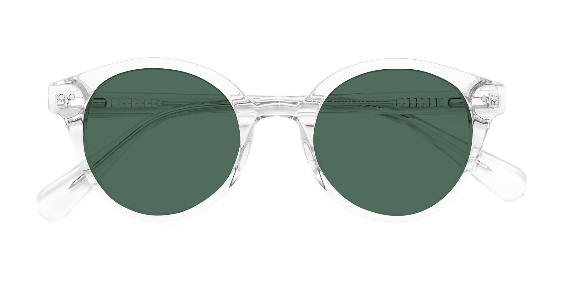 Folded Front of Bellion in Clear with Green Polarized Lenses