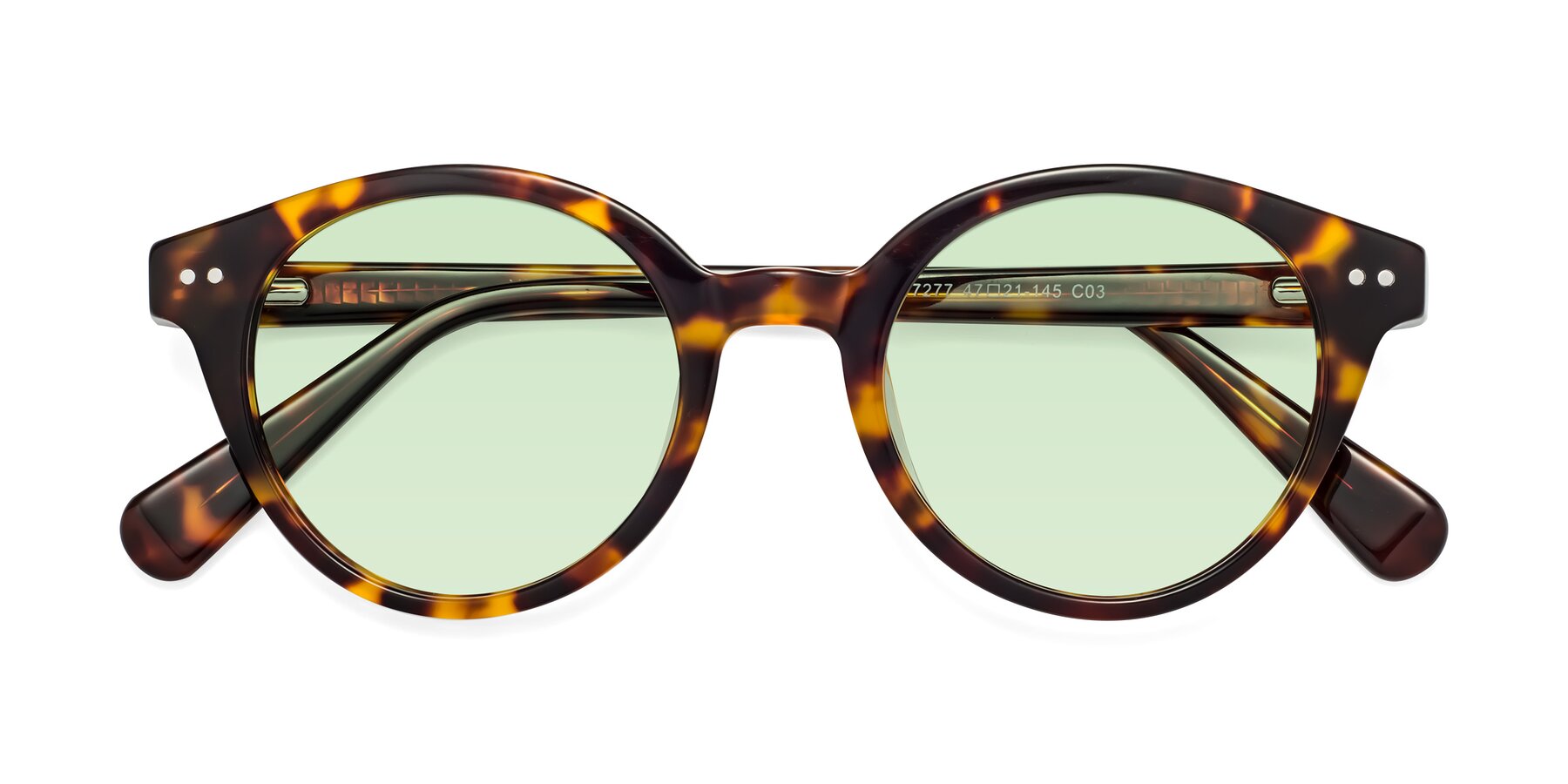 Folded Front of Bellion in Tortoise with Light Green Tinted Lenses