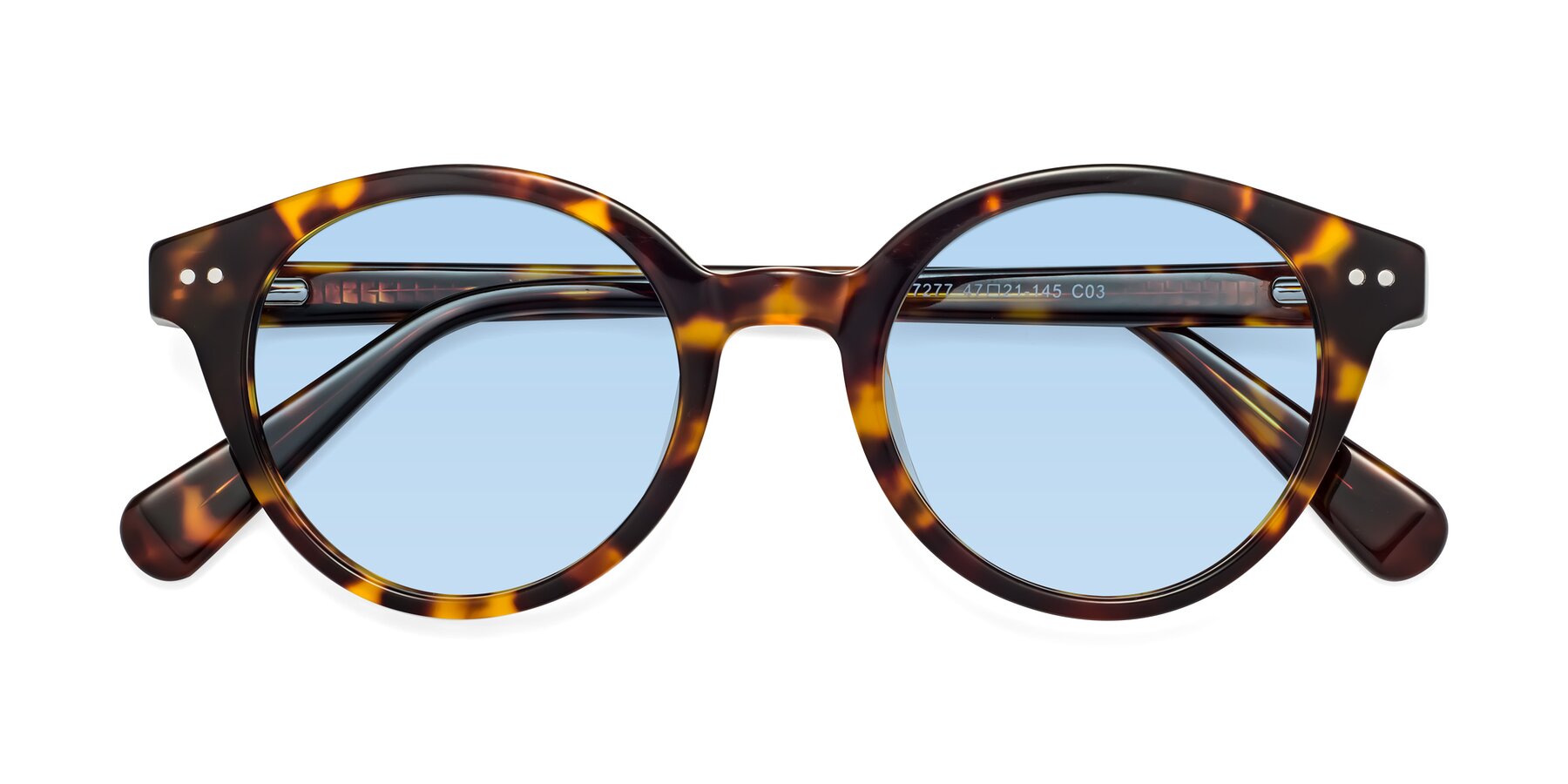 Folded Front of Bellion in Tortoise with Light Blue Tinted Lenses