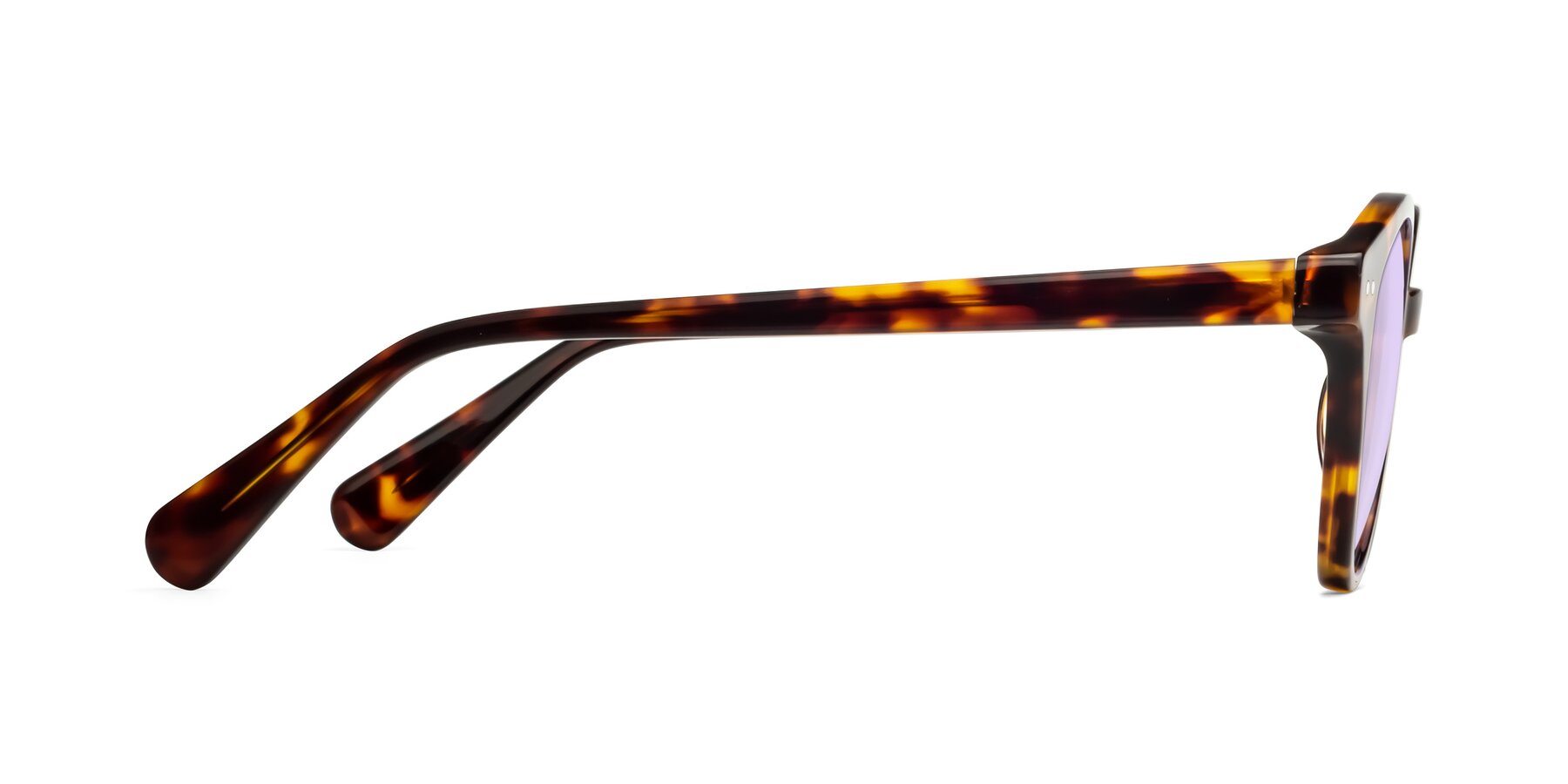 Side of Bellion in Tortoise with Light Purple Tinted Lenses