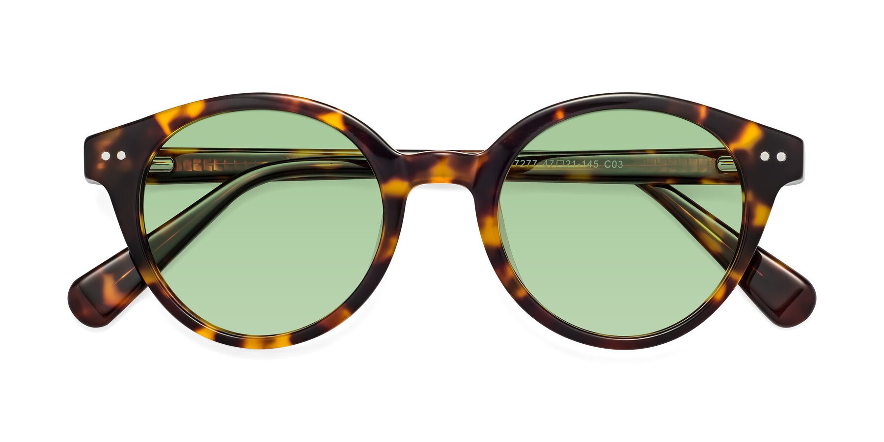 Folded Front of Bellion in Tortoise with Medium Green Tinted Lenses