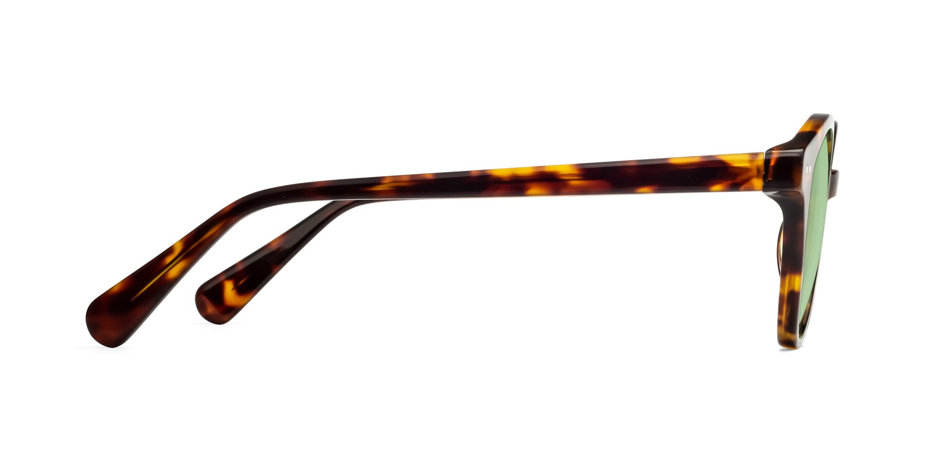 Side of Bellion in Tortoise with Medium Green Tinted Lenses