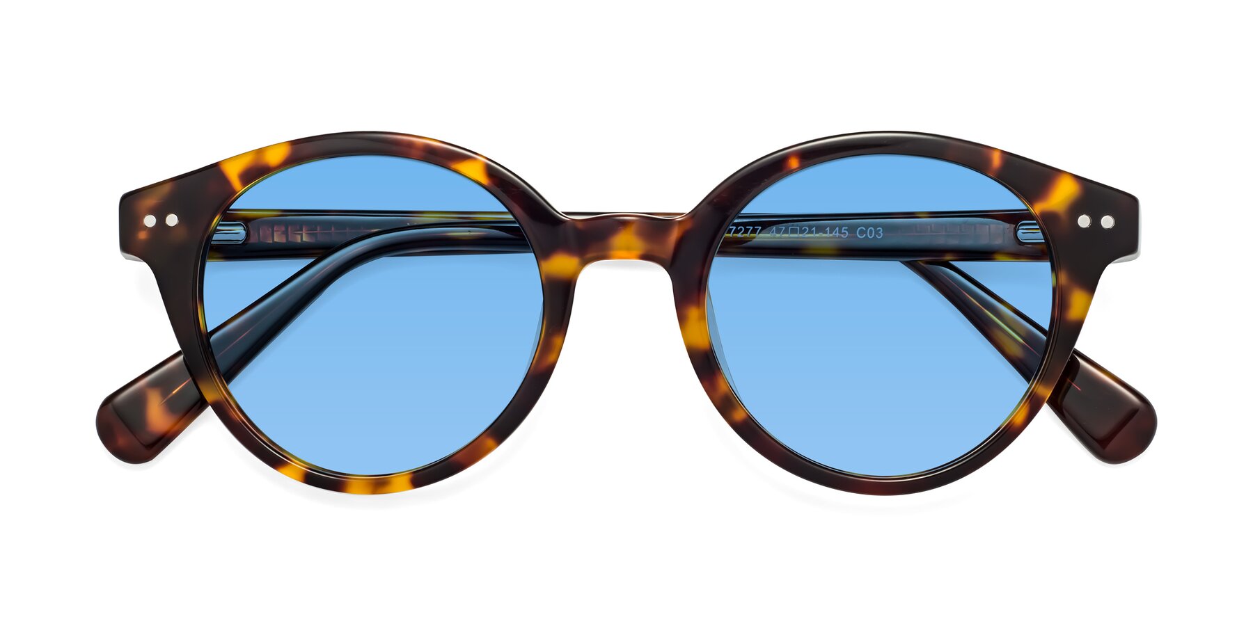 Folded Front of Bellion in Tortoise with Medium Blue Tinted Lenses