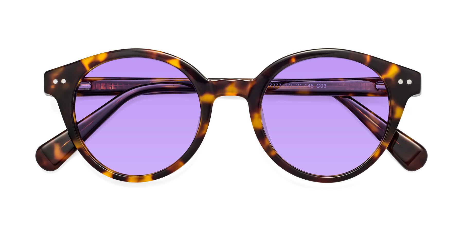 Folded Front of Bellion in Tortoise with Medium Purple Tinted Lenses