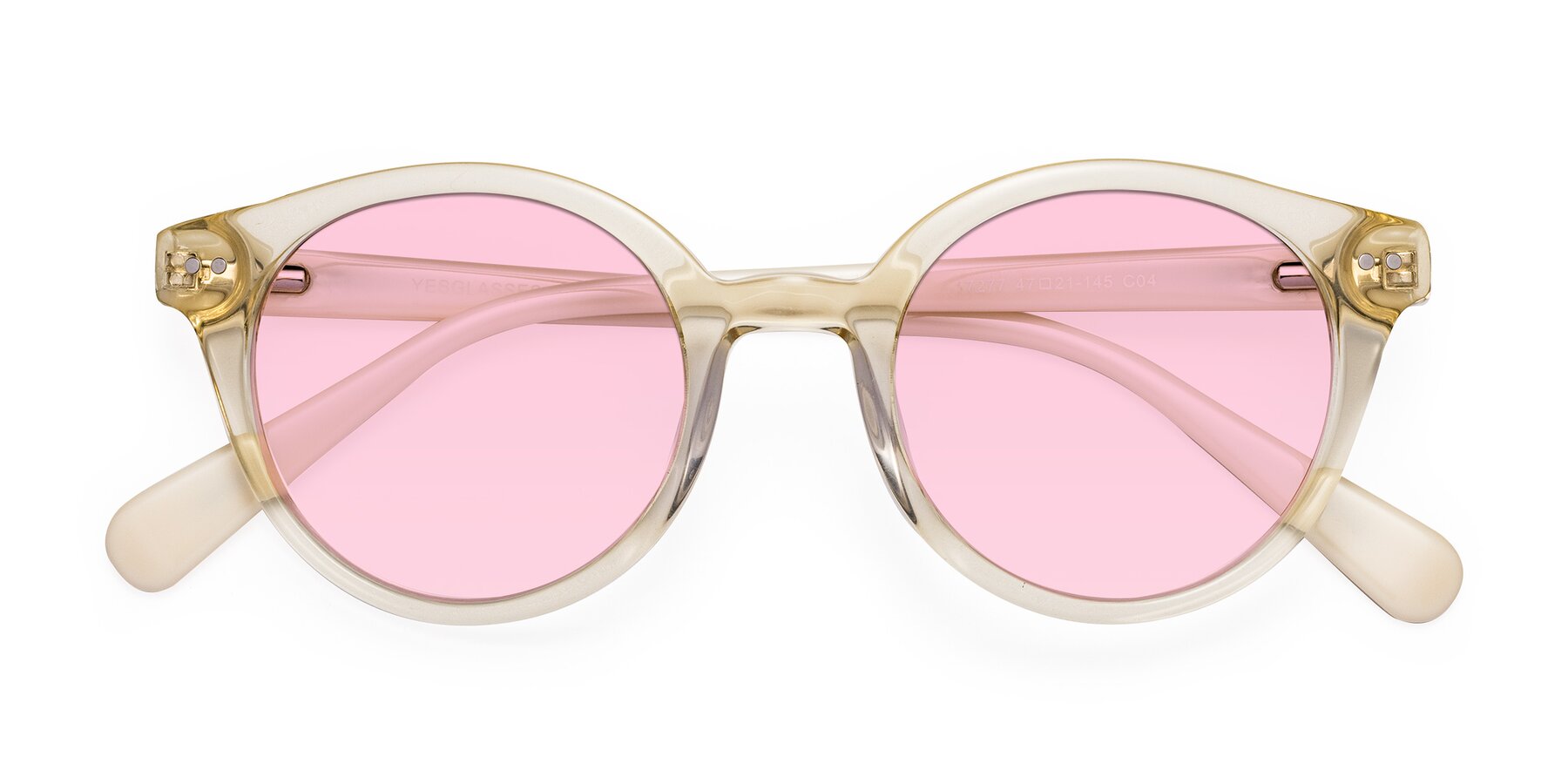 Folded Front of Bellion in Transparent Beige with Light Pink Tinted Lenses