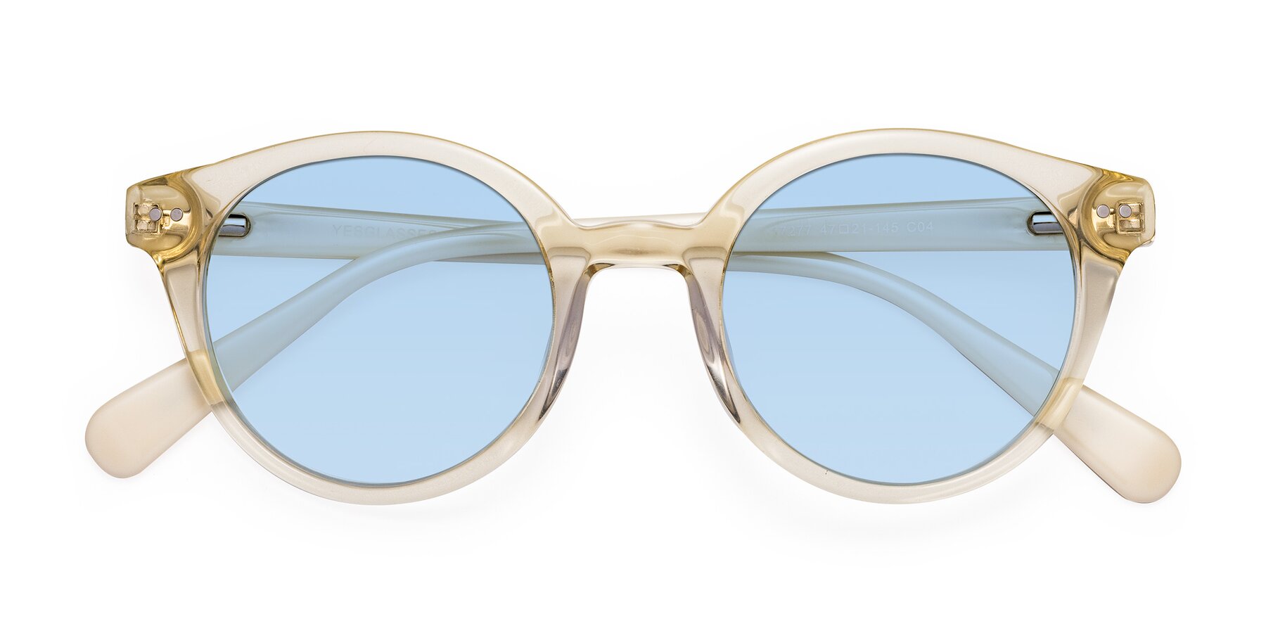 Folded Front of Bellion in Transparent Beige with Light Blue Tinted Lenses