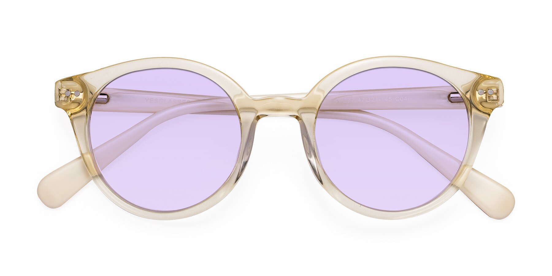 Folded Front of Bellion in Transparent Beige with Light Purple Tinted Lenses