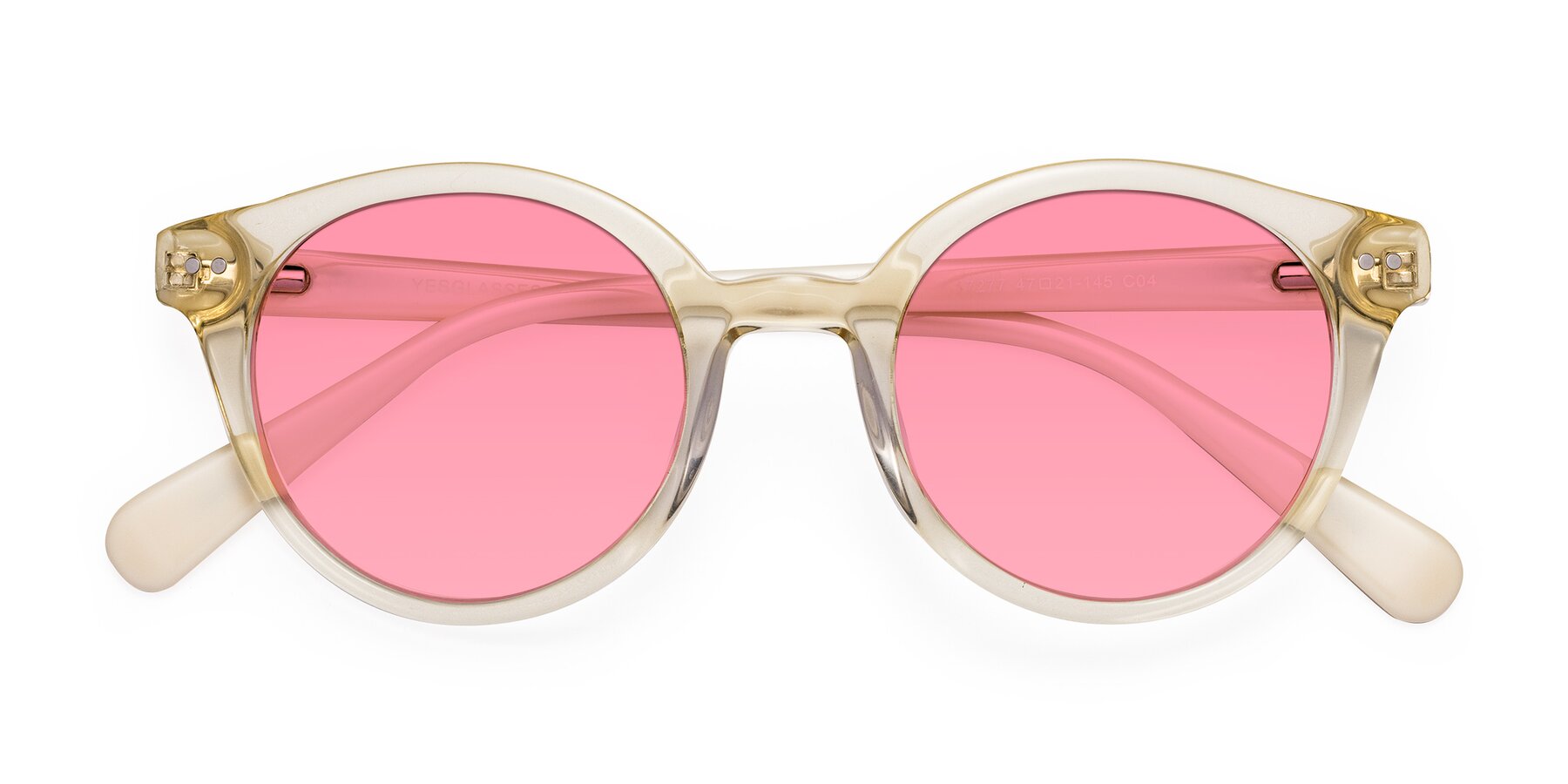 Folded Front of Bellion in Transparent Beige with Pink Tinted Lenses