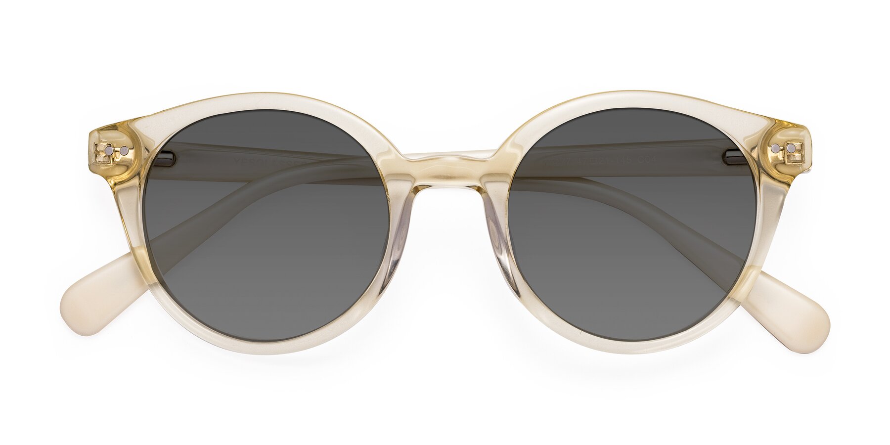 Folded Front of Bellion in Transparent Beige with Medium Gray Tinted Lenses