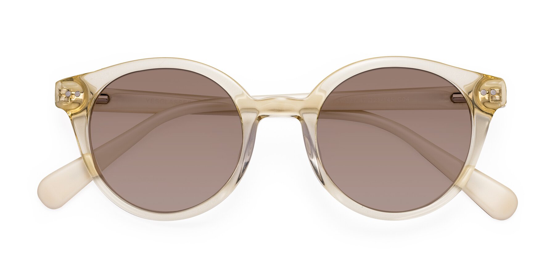 Folded Front of Bellion in Transparent Beige with Medium Brown Tinted Lenses