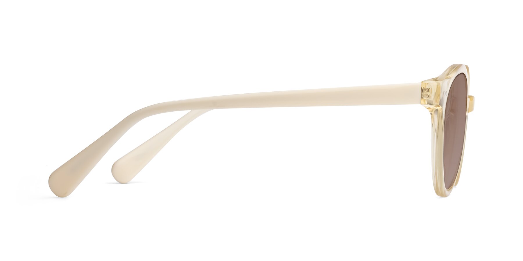 Side of Bellion in Transparent Beige with Medium Brown Tinted Lenses