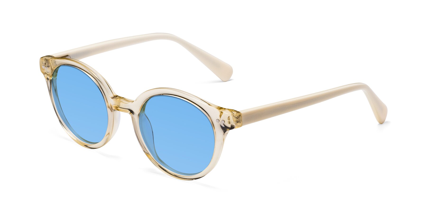 Angle of Bellion in Transparent Beige with Medium Blue Tinted Lenses