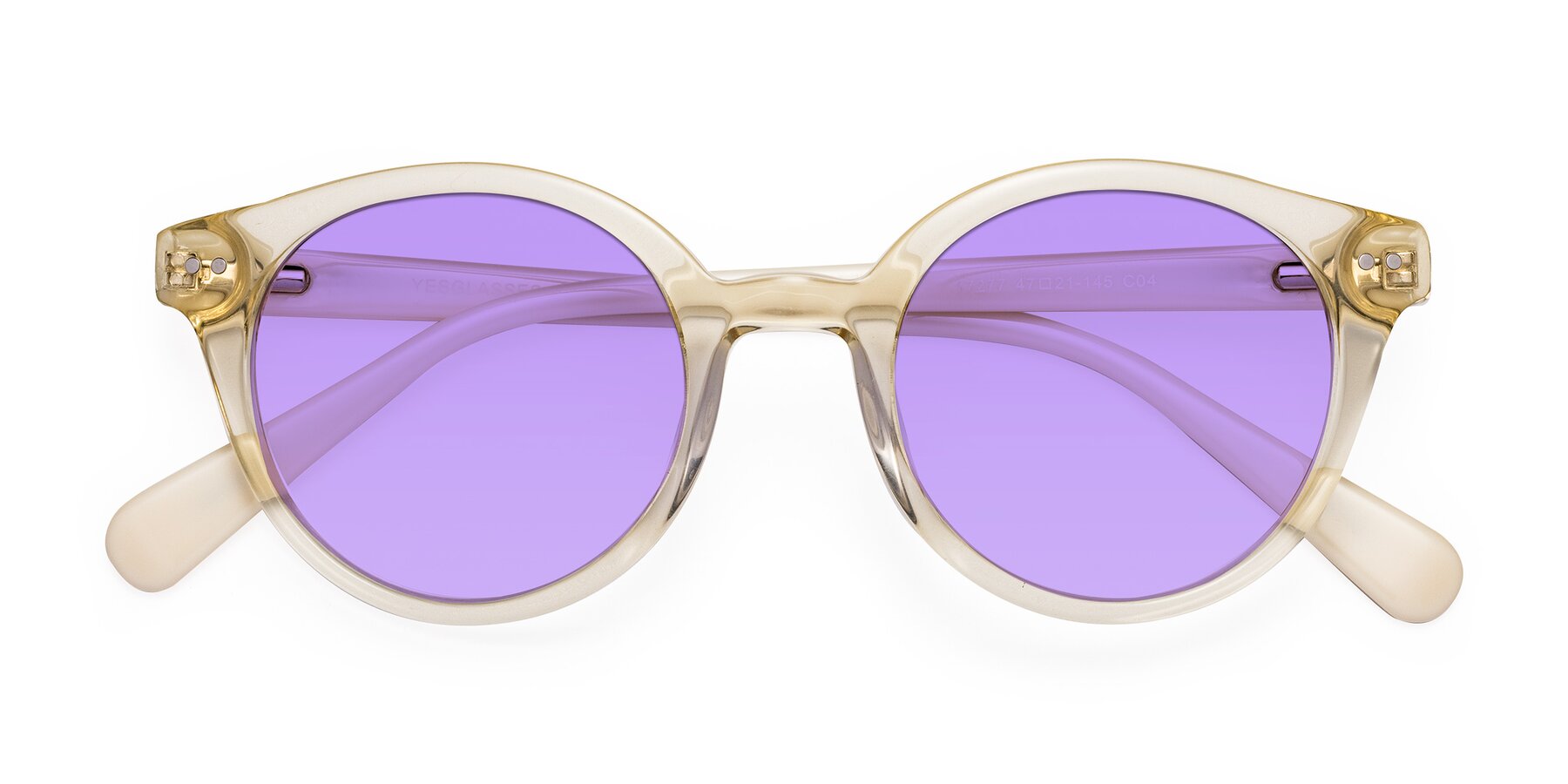 Folded Front of Bellion in Transparent Beige with Medium Purple Tinted Lenses