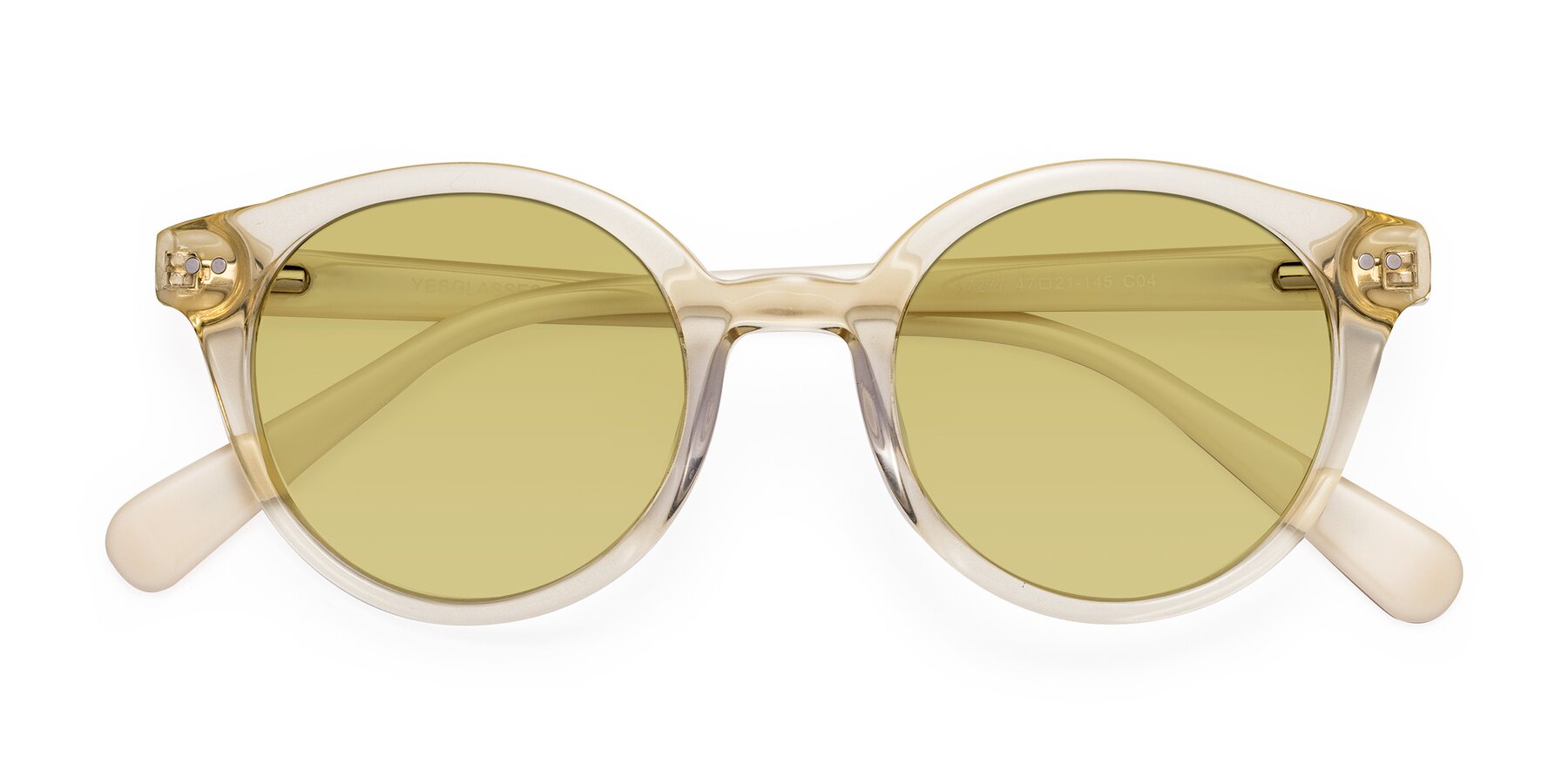 Folded Front of Bellion in Transparent Beige with Medium Champagne Tinted Lenses