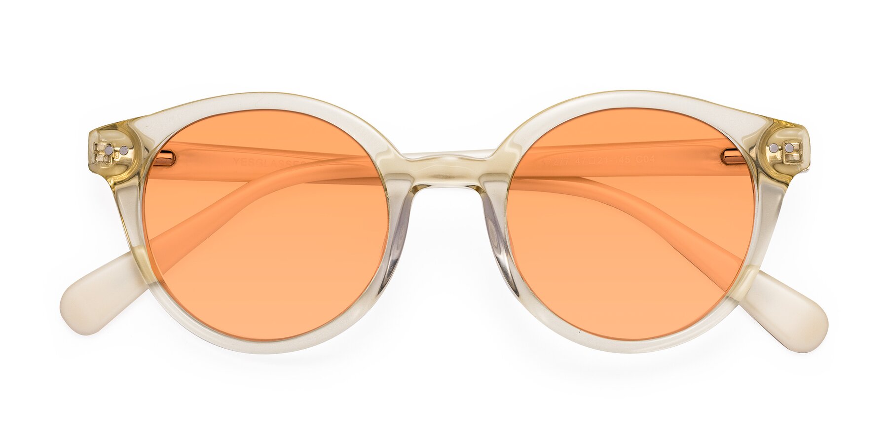 Folded Front of Bellion in Transparent Beige with Medium Orange Tinted Lenses