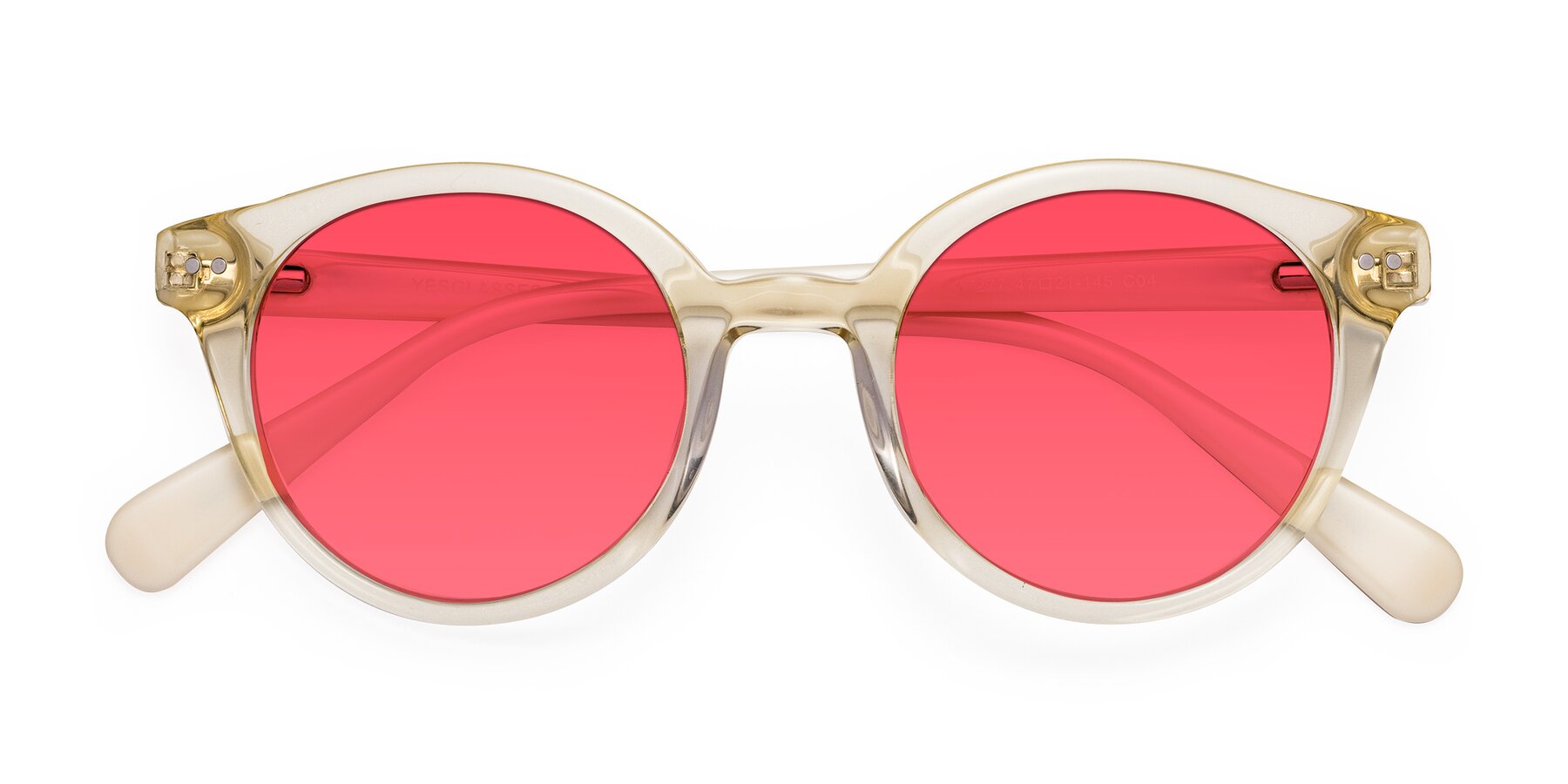 Folded Front of Bellion in Transparent Beige with Red Tinted Lenses