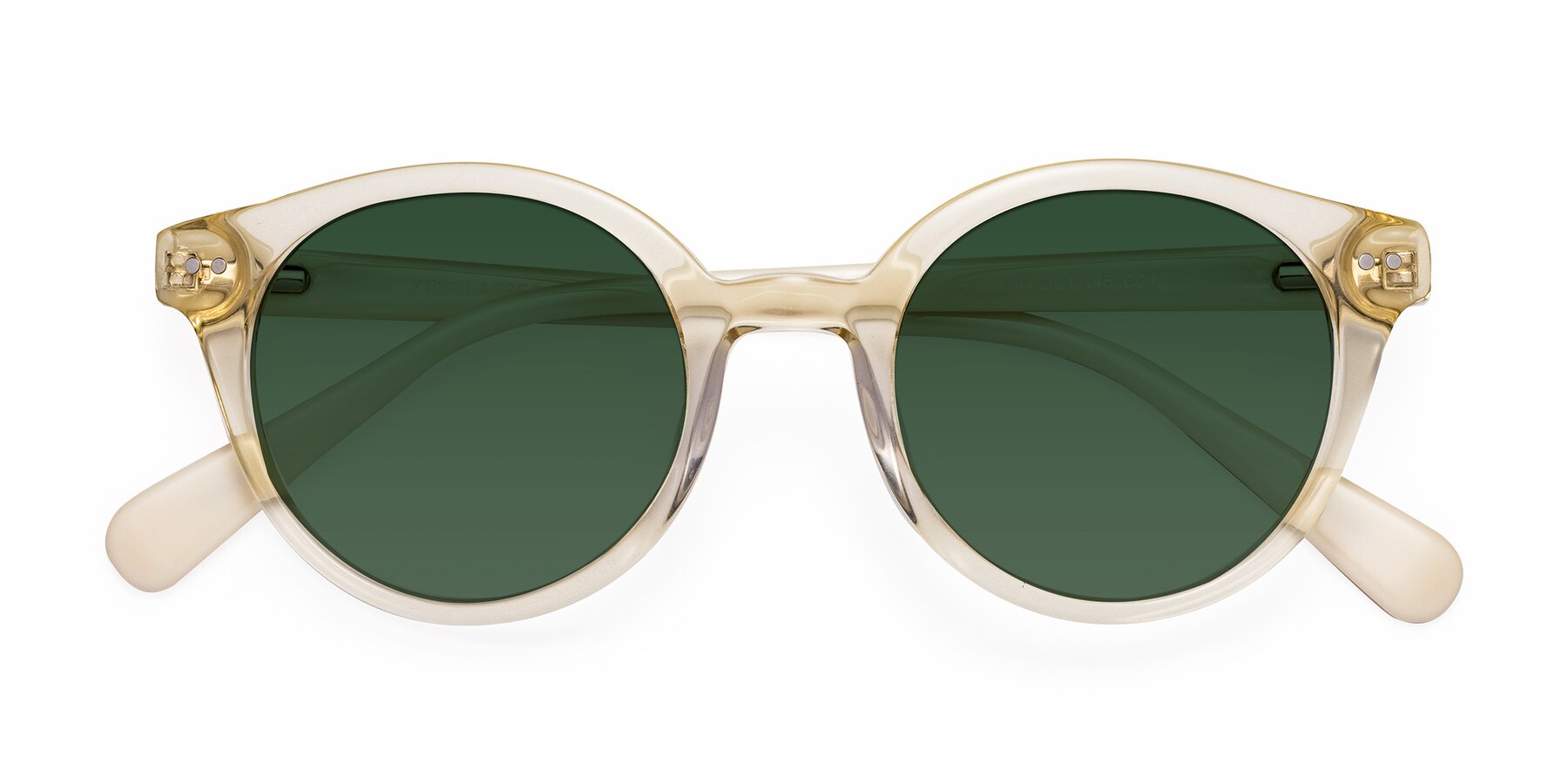 Folded Front of Bellion in Transparent Beige with Green Tinted Lenses
