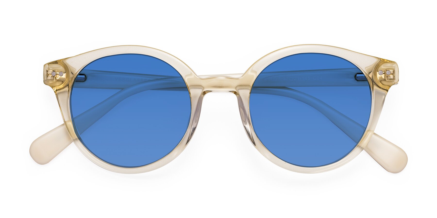 Folded Front of Bellion in Transparent Beige with Blue Tinted Lenses