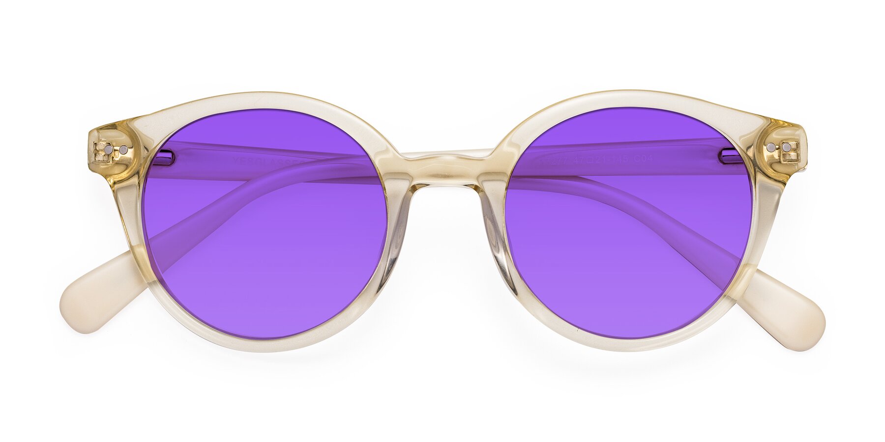 Folded Front of Bellion in Transparent Beige with Purple Tinted Lenses