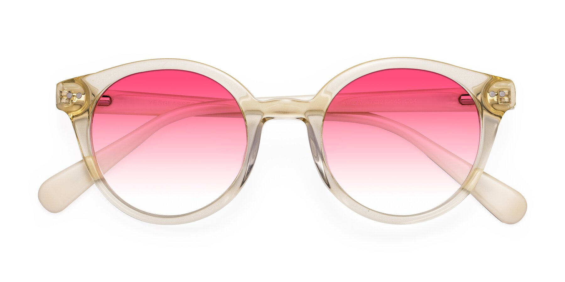 Folded Front of Bellion in Transparent Beige with Pink Gradient Lenses
