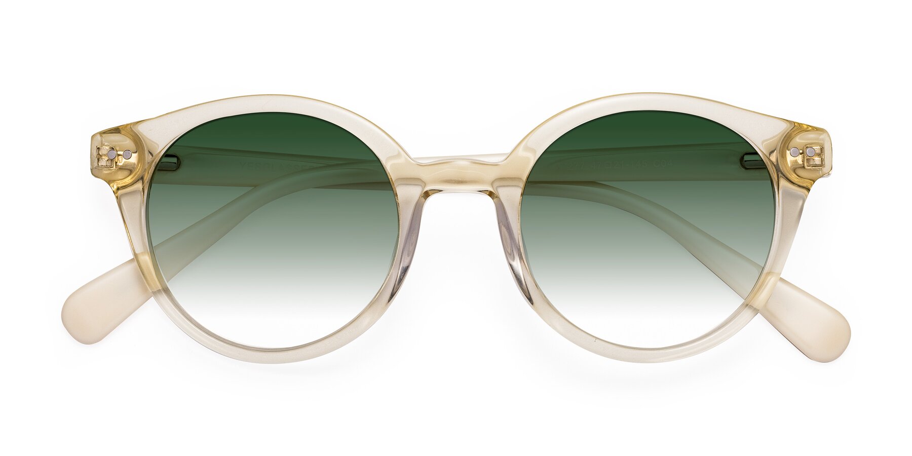 Folded Front of Bellion in Transparent Beige with Green Gradient Lenses