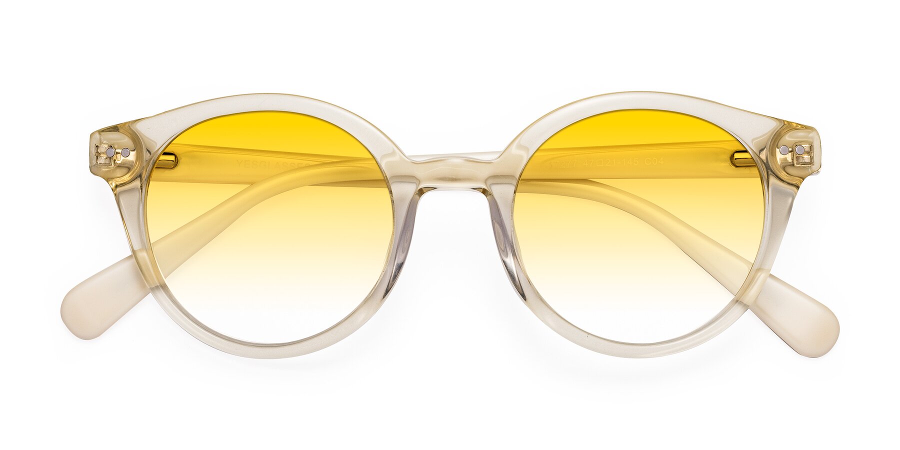 Folded Front of Bellion in Transparent Beige with Yellow Gradient Lenses