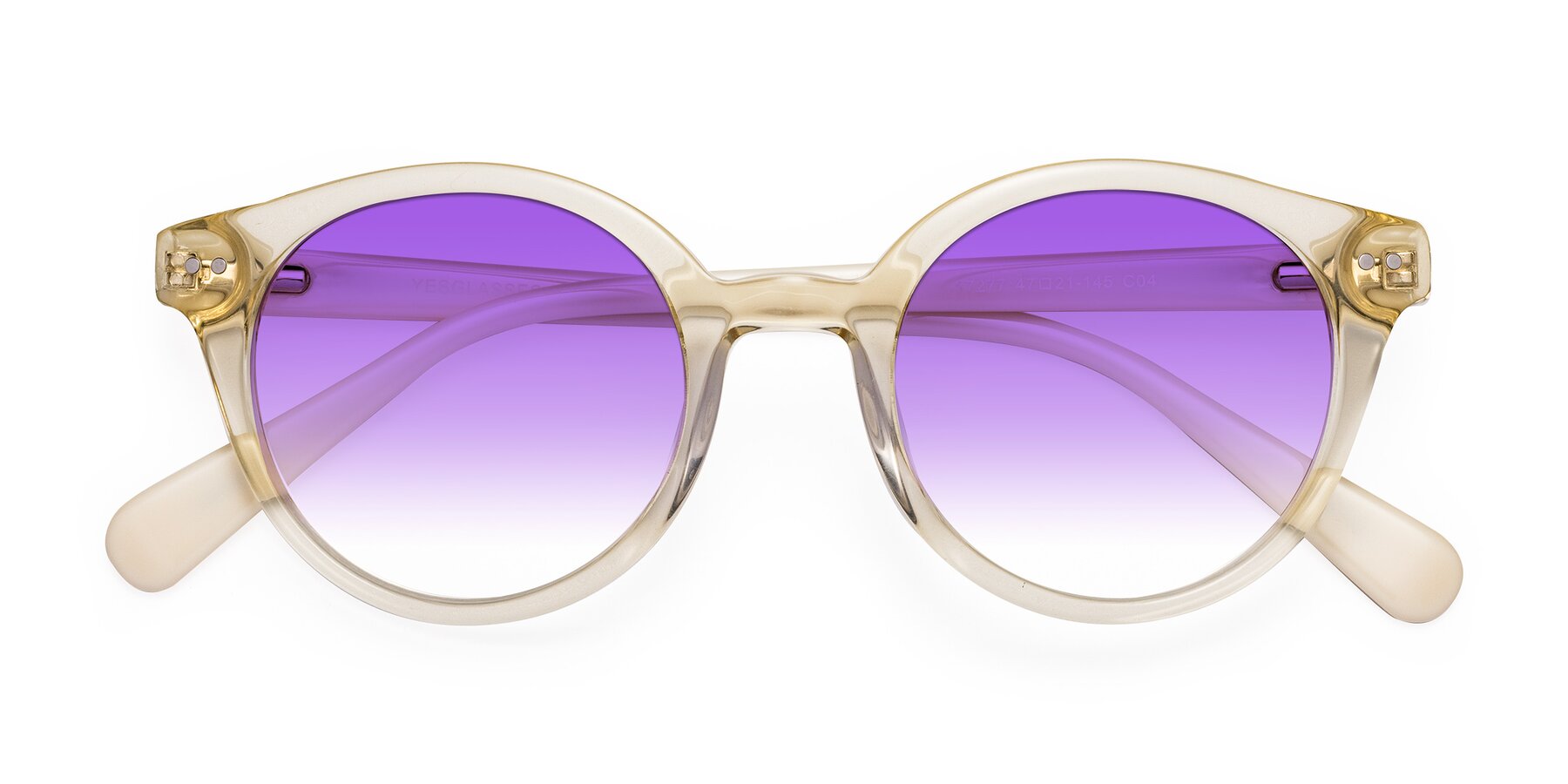Folded Front of Bellion in Transparent Beige with Purple Gradient Lenses