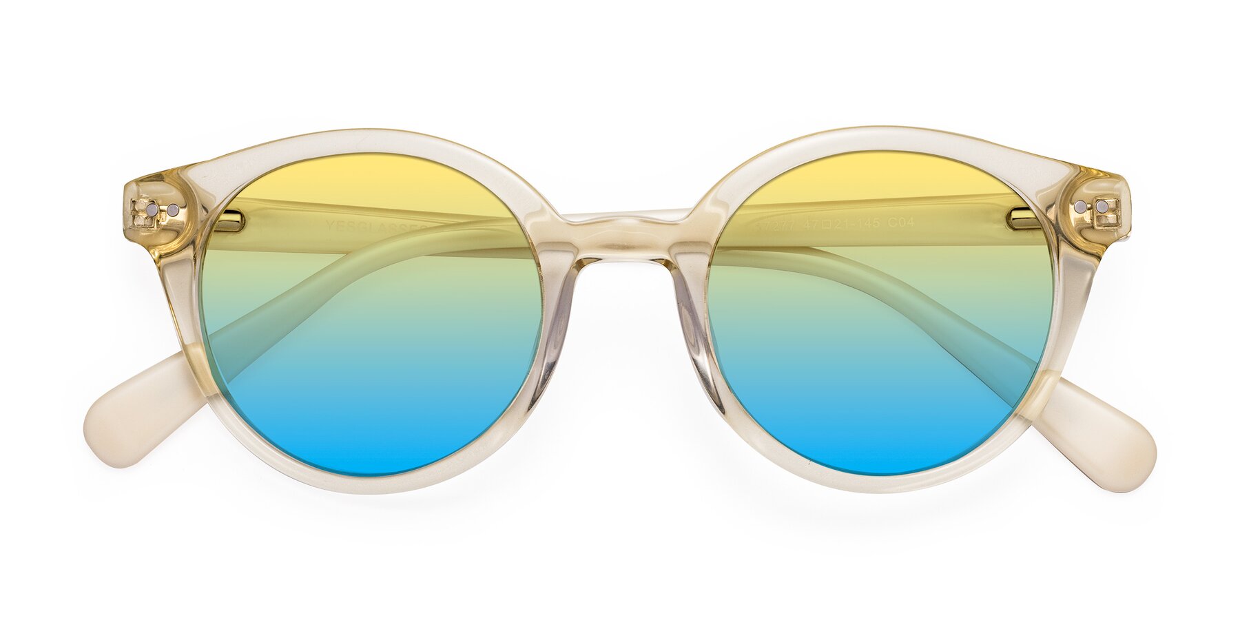 Folded Front of Bellion in Transparent Beige with Yellow / Blue Gradient Lenses