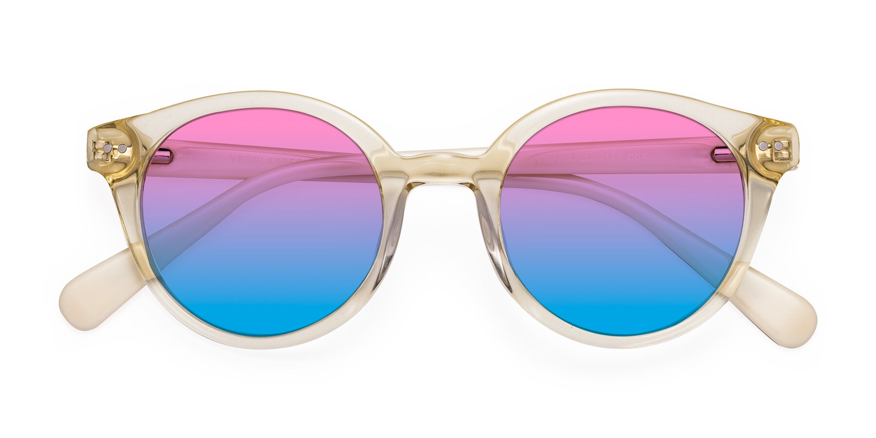 Folded Front of Bellion in Transparent Beige with Pink / Blue Gradient Lenses