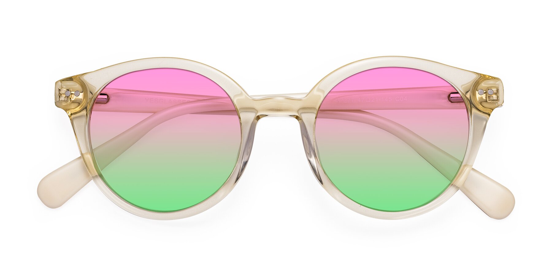 Folded Front of Bellion in Transparent Beige with Pink / Green Gradient Lenses