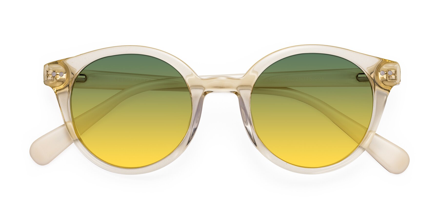 Folded Front of Bellion in Transparent Beige with Green / Yellow Gradient Lenses