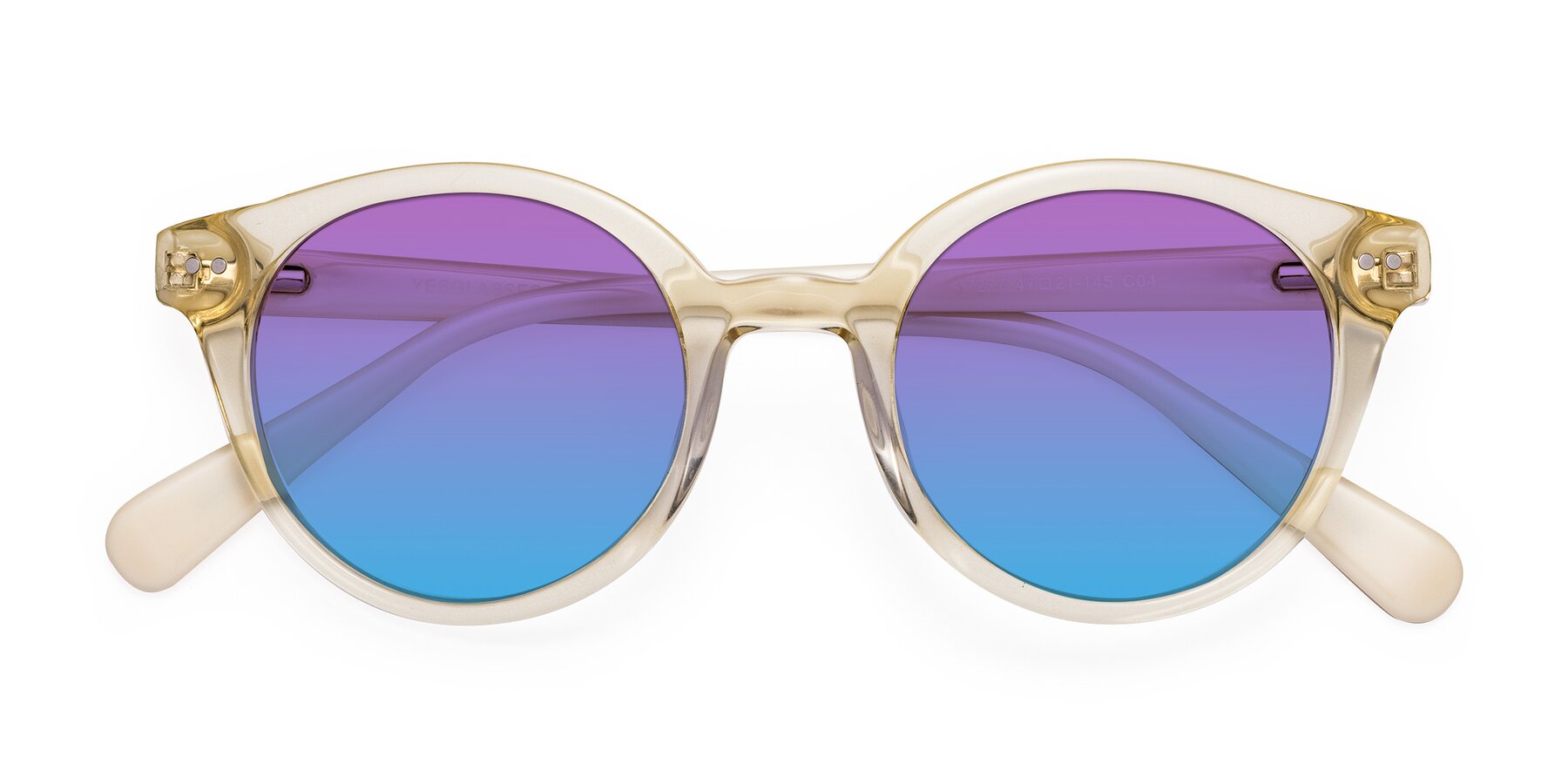 Folded Front of Bellion in Transparent Beige with Purple / Blue Gradient Lenses
