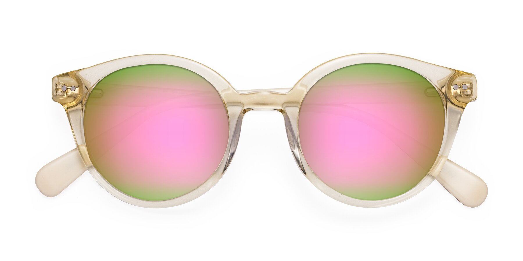 Folded Front of Bellion in Transparent Beige with Pink Mirrored Lenses