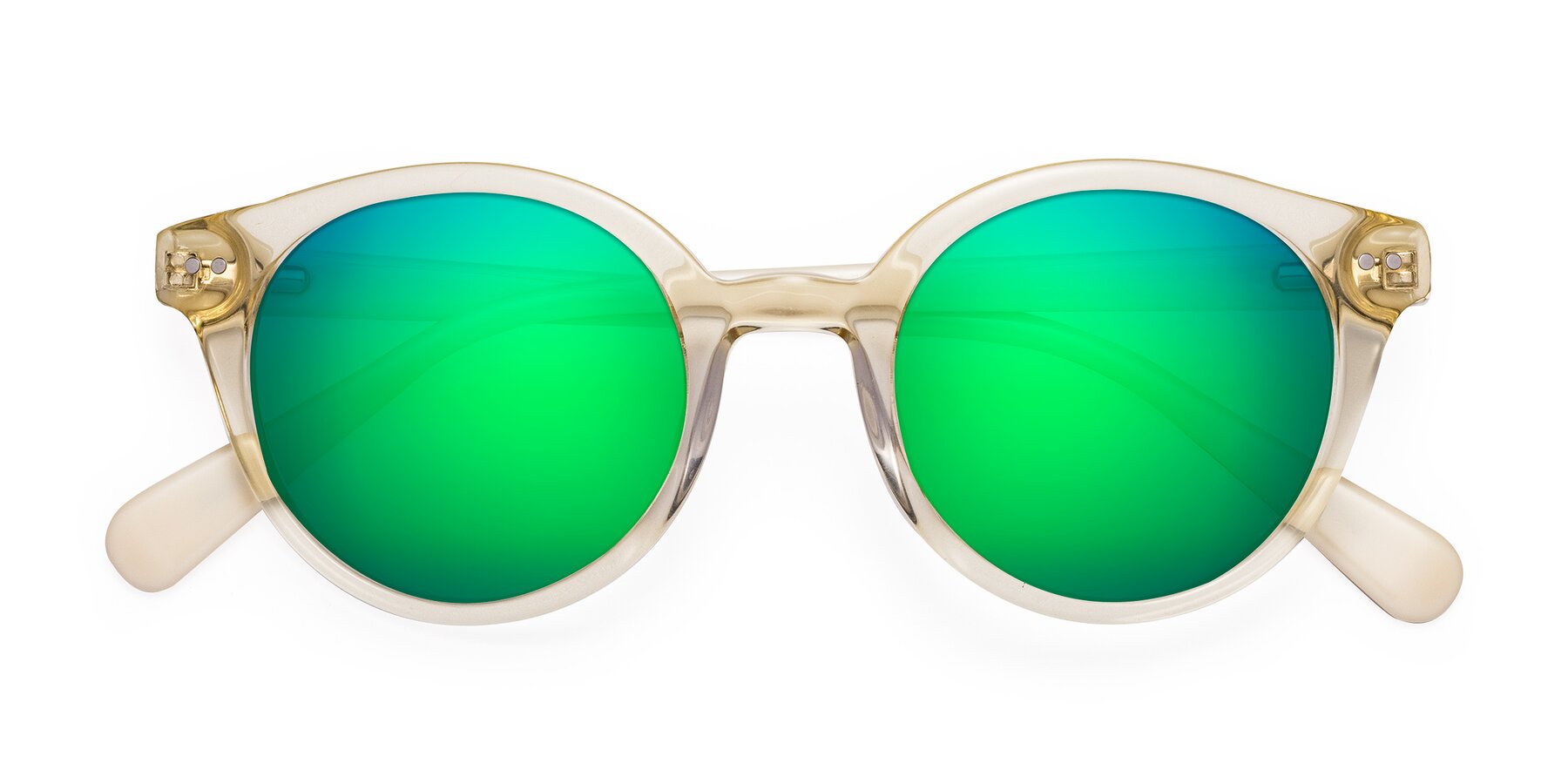 Folded Front of Bellion in Transparent Beige with Green Mirrored Lenses