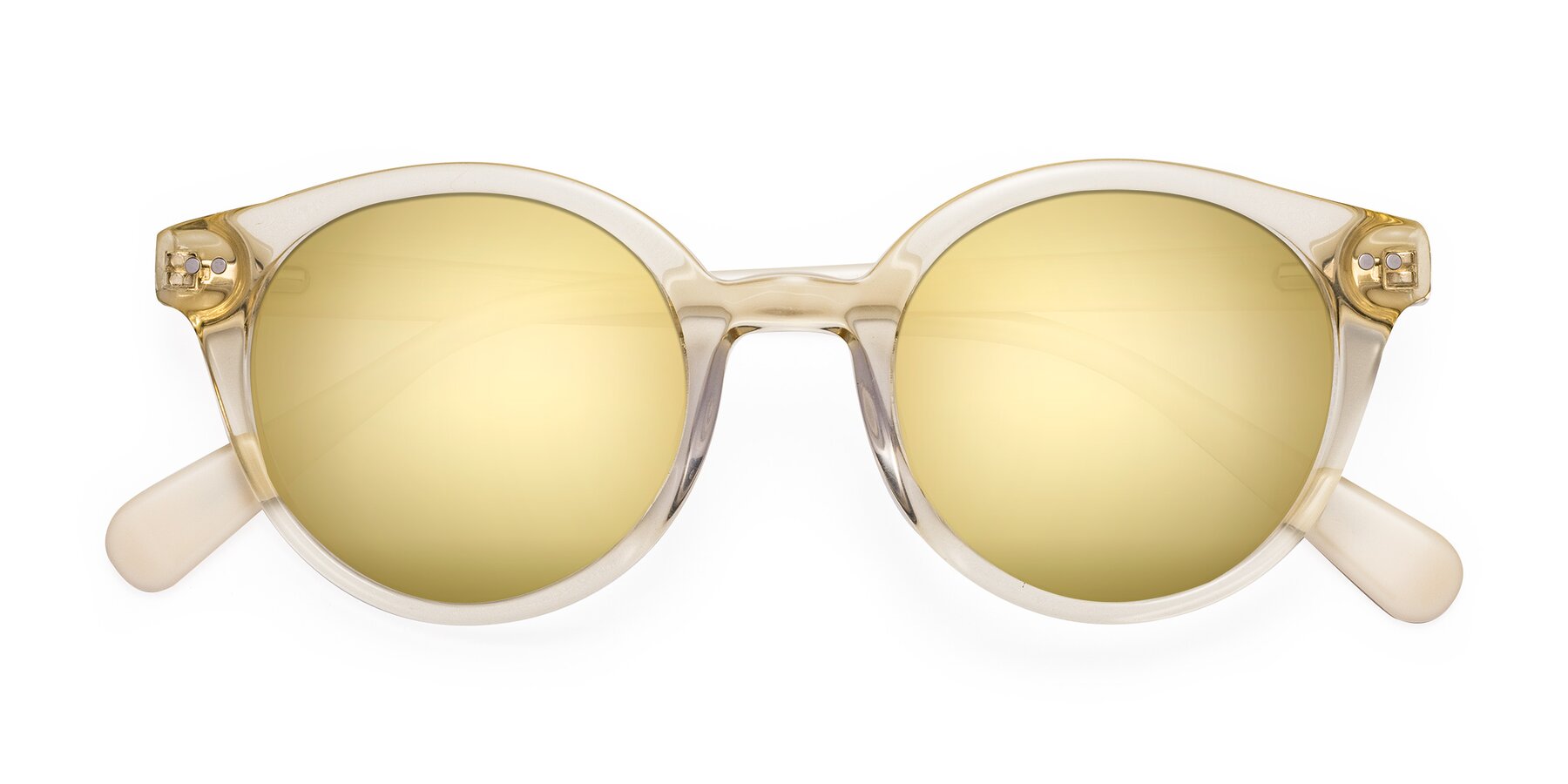 Folded Front of Bellion in Transparent Beige with Gold Mirrored Lenses