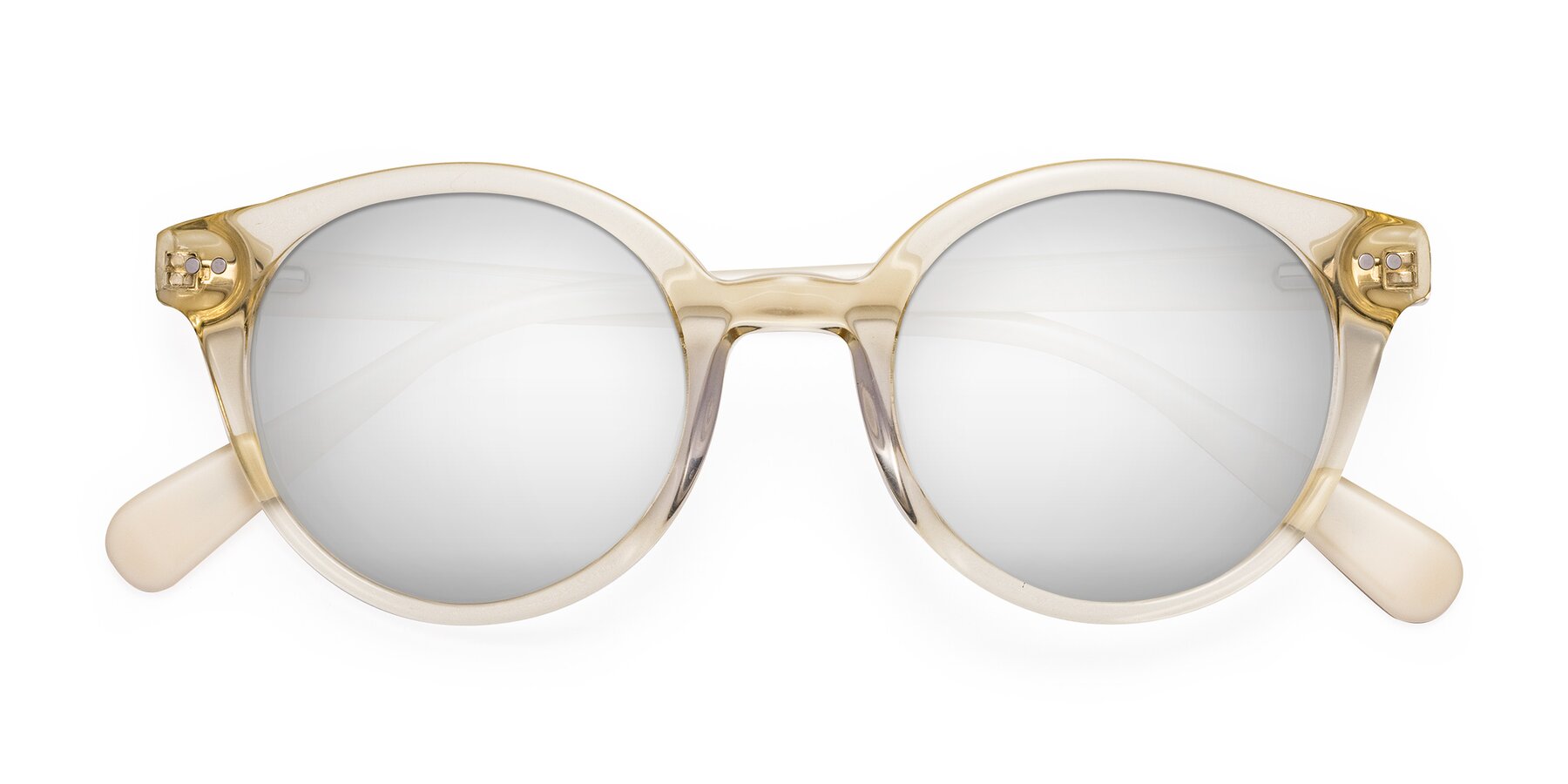 Folded Front of Bellion in Transparent Beige with Silver Mirrored Lenses