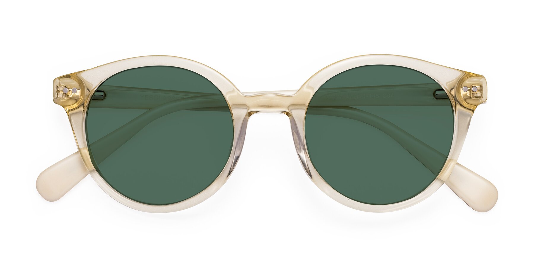 Folded Front of Bellion in Transparent Beige with Green Polarized Lenses