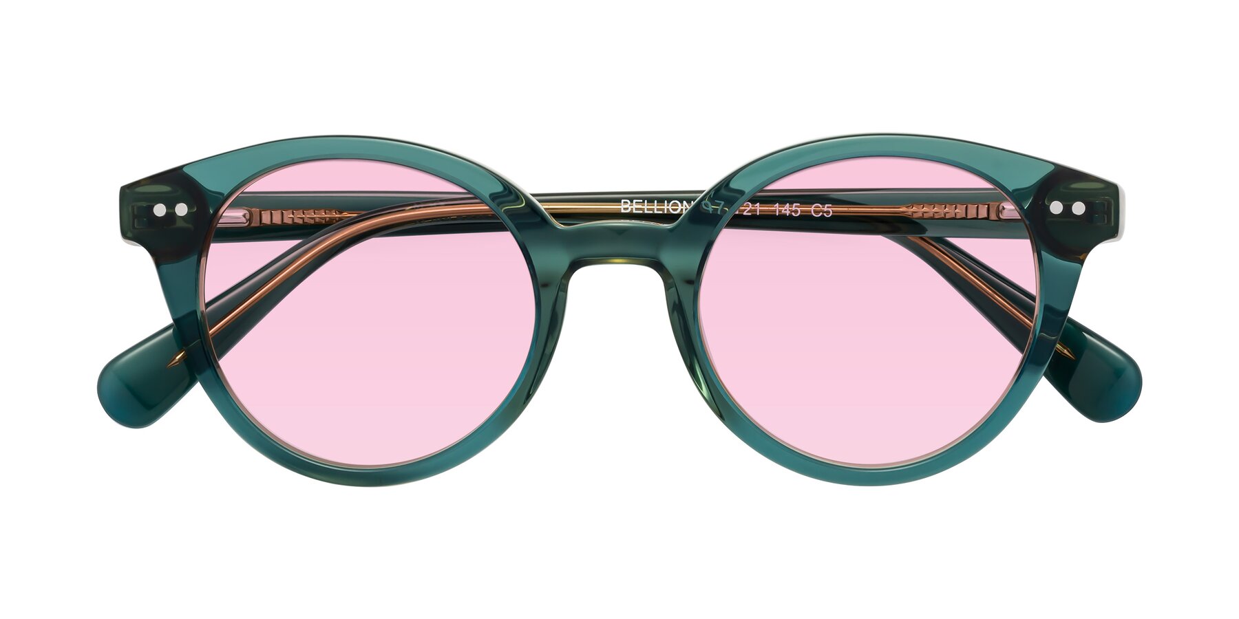 Folded Front of Bellion in Transparent Green with Light Pink Tinted Lenses