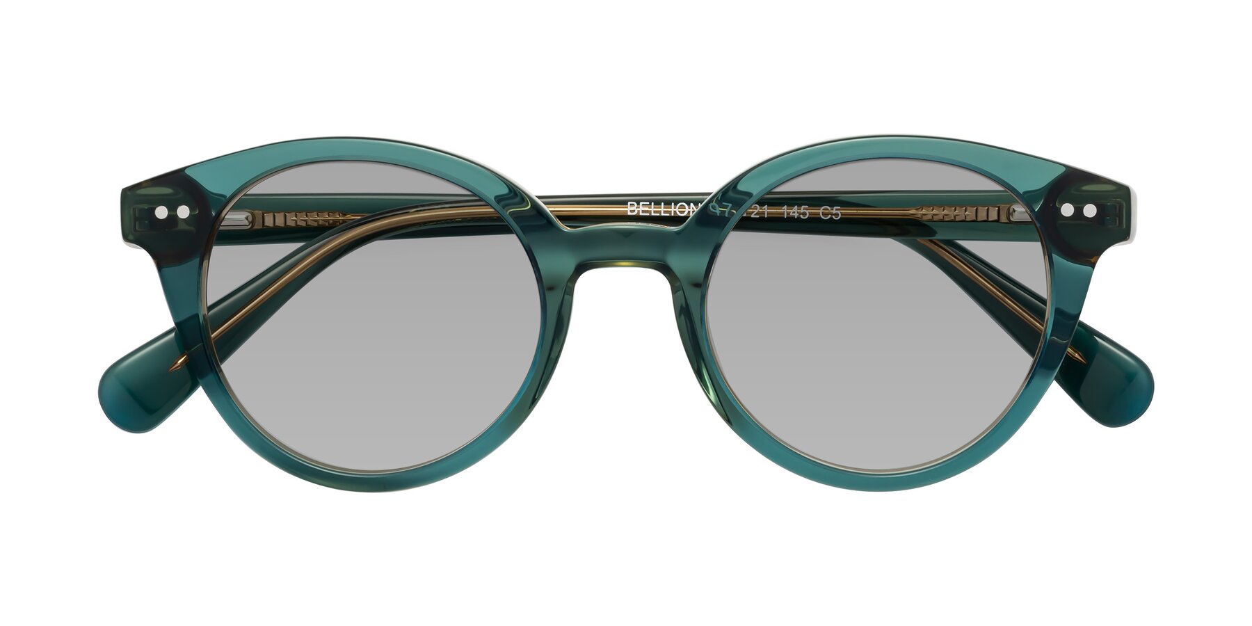 Folded Front of Bellion in Transparent Green with Light Gray Tinted Lenses